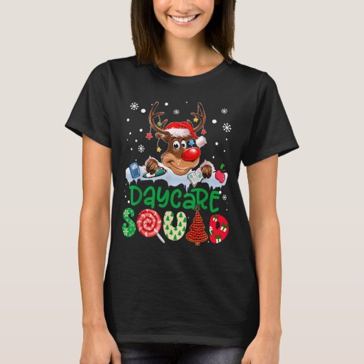 Reindeer Santa Hat Daycare Squad Teacher Christmas Tシャツ (正面)