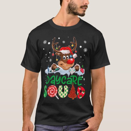 Reindeer Santa Hat Daycare Squad Teacher Christmas Tシャツ (正面)