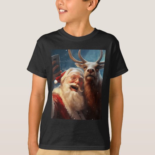 Reindeer Selfie Santa Christmas Funny Reindeer Xma Tシャツ (正面)