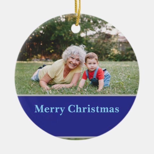 Reindeer Silhouette Christmas Greeting and Photo  セラミックオーナメント (正面)