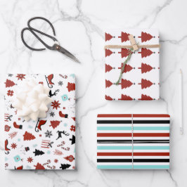 Reindeer Sleigh Chrismas Pine Trees ラッピングペーパーシート