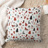 Reindeer Sleigh Christmas Pine Trees クッション (ブランケット)