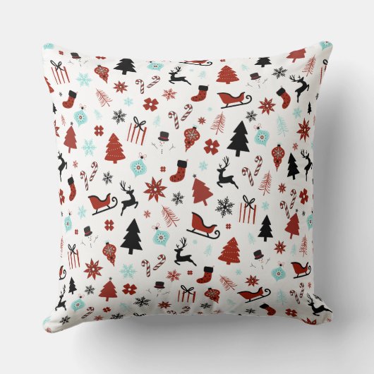 Reindeer Sleigh Christmas Pine Trees クッション (裏面)