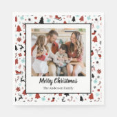 Reindeer Sleigh Christmas Pine Trees スタンダードランチョンナプキン (正面)