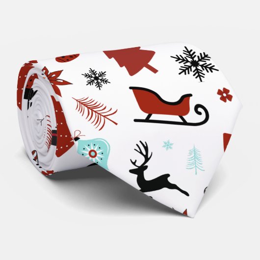 Reindeer Sleigh Christmas Pine Trees ネクタイ (ロール)