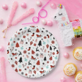 Reindeer Sleigh Christmas Pine Trees ペーパープレート (パーティー)