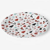 Reindeer Sleigh Christmas Pine Trees ペーパープレート (アングル)