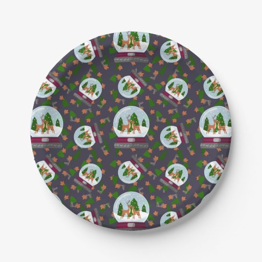 Reindeer Snow Globes ペーパープレート (正面)