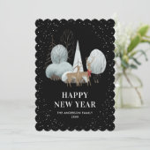 Reindeer Snowy Forest Black New Year Card シーズンカード (スタンド正面)