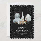 Reindeer Snowy Forest Black New Year Card シーズンカード (正面)