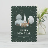 Reindeer Snowy Forest Green New Year Card シーズンカード (スタンド正面)