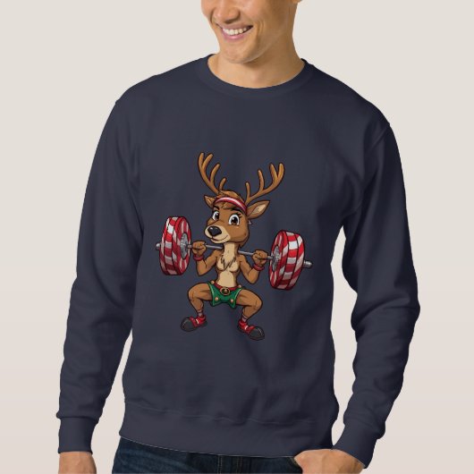 Reindeer Squats – Christmas Gym Pun Tee スウェットシャツ (正面)