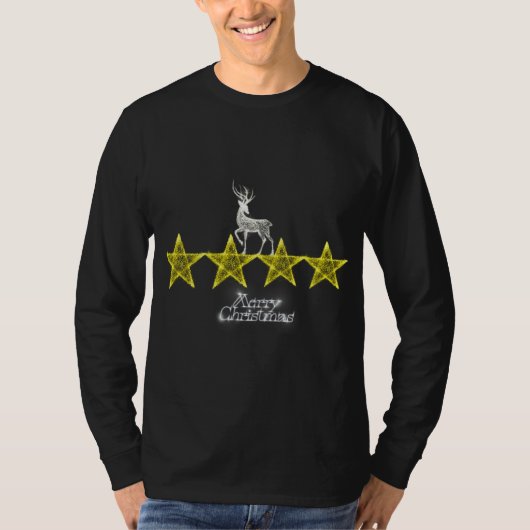 Reindeer Stars Merry Christmas Long Sleeve Tshirt Tシャツ (正面)