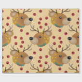 Reindeer Teddy Bear With Lights Beige Christmas ラッピングペーパー (フラット)