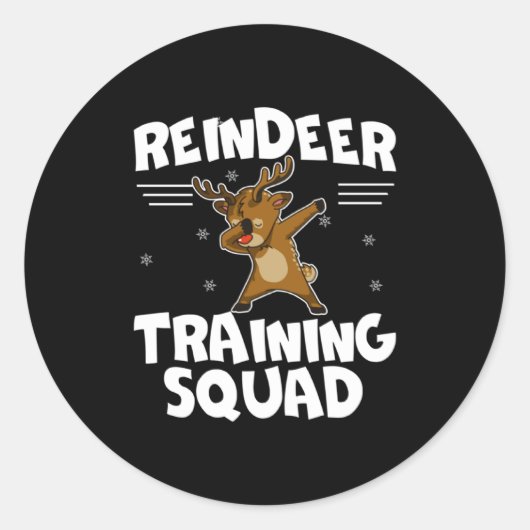 Reindeer Training Squad Deer Team Xmas Running New ラウンドシール (正面)