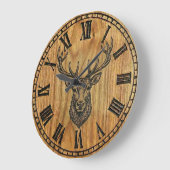 Reindeer Wall Clock - Wooden Style Design ラージ壁時計 (傾斜)