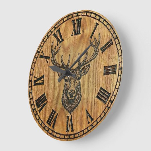 Reindeer Wall Clock - Wooden Style Design  ラージ壁時計 (傾斜)