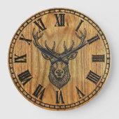 Reindeer Wall Clock - Wooden Style Design ラージ壁時計 (正面)