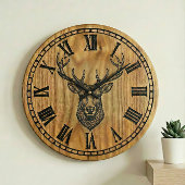 Reindeer Wall Clock - Wooden Style Design  ラージ壁時計