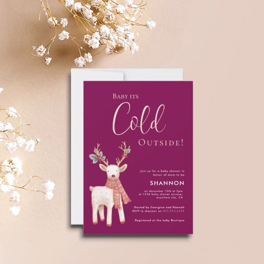 Reindeer Winter Cold Outside Baby Shower  招待状