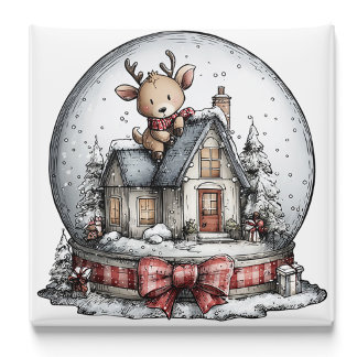 Reindeer Winter Snow Globe Christmas Magnet マグネット