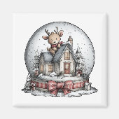 Reindeer Winter Snow Globe Christmas Magnet マグネット (正面)
