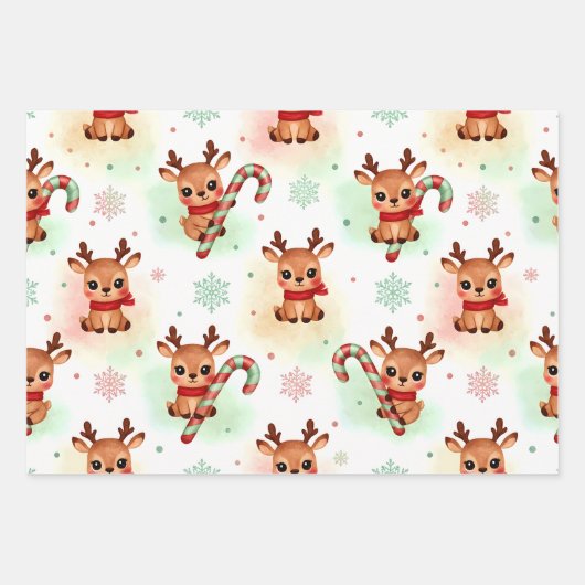 Reindeer Wrapping Paper Flat Sheet Set of 3 ラッピングペーパーシート (正面3)