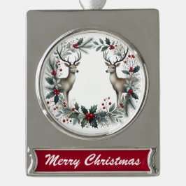 Reindeer Wreath – Elegant Christmas Ornament シルバープレートバナーオーナメント