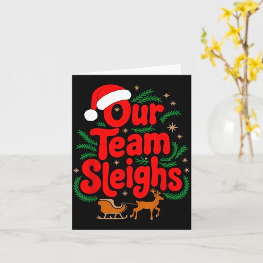 Reindeers Santa's Workers Office Our Team Sleighs  カード (黄色い花)