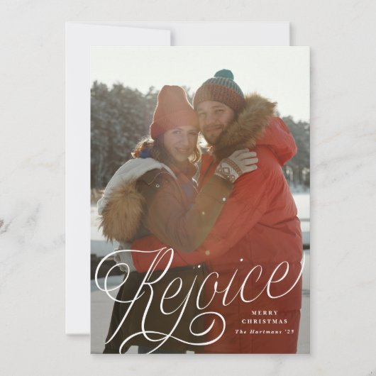 Rejoiceスクリプスタイリッシュトオーバーレイ1 – フォトクリスマス シーズンカード (正面)