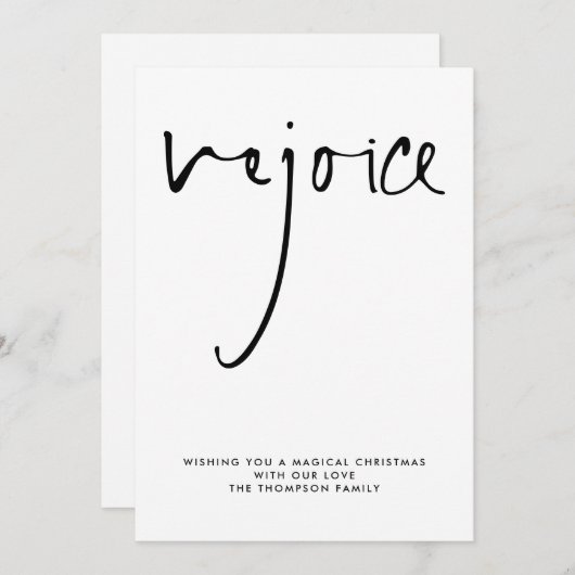 Rejoiceスクリプト白黒名クリスマス シーズンカード (正面/裏面)