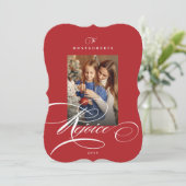 Rejoice書道宗教的なクリスマス赤い写真 シーズンカード (スタンド正面)