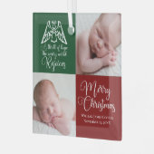 Rejoice Angel美しい赤い緑のクリスマスフォト ガラスオーナメント (正面左)