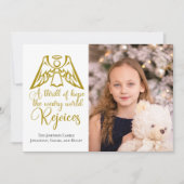 Rejoice Angel金ゴールドエレガントファミリーフォトクリスマス シーズンカード (正面)