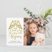 Rejoice Angel金ゴールドエレガントファミリーフォトクリスマス シーズンカード (スタンド正面)