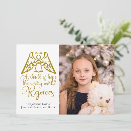 Rejoice Angel金ゴールドエレガントファミリーフォトクリスマス シーズンカード (スタンド正面)