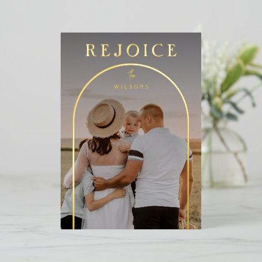 Rejoice Archカスタムフルフォトクリスマス 箔シーズンカード (立ち正面)