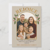 Rejoice Christian Christmas Card with Family Photo シーズンカード (正面)