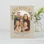 Rejoice Christian Christmas Card with Family Photo シーズンカード (スタンド正面)