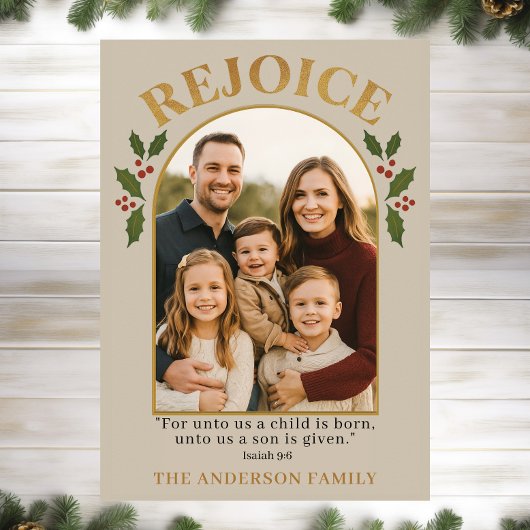 Rejoice Christian Christmas Card with Family Photo シーズンカード