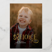 Rejoice Christian Religious Merry Christmas Photo 箔シーズンカード (正面)