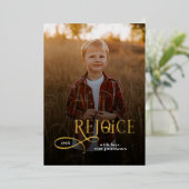 Rejoice Christian Religious Merry Christmas Photo 箔シーズンカード (立ち正面)