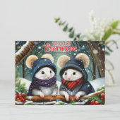 Rejoice KJVバイブルかわいいクリスマスネズミクリスチャン シーズンカード (スタンド正面)