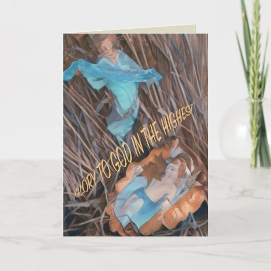 Rejoice Savior is born with angel & baby Jesus カード (正面)