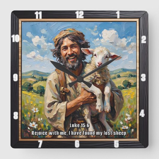 Rejoice: Shepherd Finds Lost Sheep スクエア壁時計 (正面)