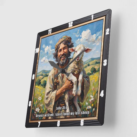 Rejoice: Shepherd Finds Lost Sheep スクエア壁時計 (傾斜)