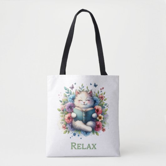「Relax」猫 読書 トートバッグ (正面)