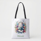 “Relax” cat reading tote bag トートバッグ (正面)