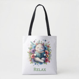 “Relax” cat reading tote bag トートバッグ