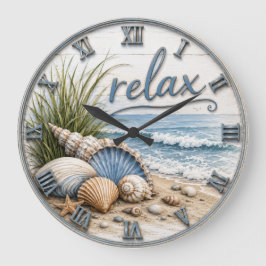 Relax Coastal Beach Ocean Beach House Decor ラージ壁時計